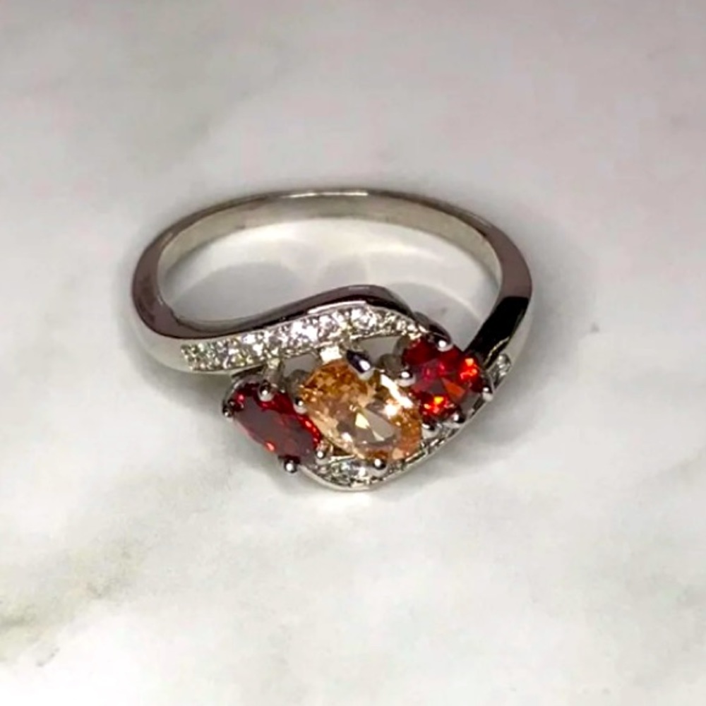 Red and yellow rhinestone ring